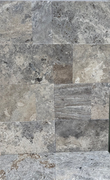 Silver Travertine Tumbled French Pattern Tiles Standard Grade